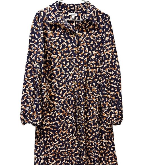 Nine West Navy Patterned Button-Down Long Sleeve Dress – Size XXL - Picture 1 of 5
